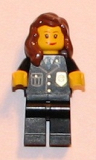 LEGO cty0241 Police - City Suit with Blue Tie and Badge, Black Legs, Reddish Brown Female Hair over Shoulder