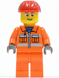 LEGO cty0246 Construction Worker - Orange Zipper, Safety Stripes, Orange Arms, Orange Legs, Red Construction Helmet, Glasses with Gray Side Frames (Crane Operator)