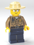 LEGO cty0260 Forest Police - Dark Tan Shirt with Pockets, Radio and Gold Badge, Dark Blue Legs, Campaign Hat, Silver Sunglasses