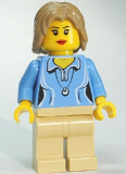 LEGO cty0262 Medium Blue Female Shirt with Two Buttons and Shell Pendant, Tan Legs, Dark Tan Mid-Length Tousled Hair