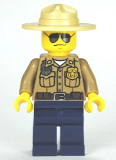 LEGO cty0264 Forest Police - Dark Tan Shirt with Pockets, Radio and Gold Badge, Dark Blue Legs, Campaign Hat, Black and Silver Sunglasses
