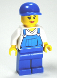 LEGO cty0269 Overalls Blue over V-Neck Shirt, Blue Legs, Blue Short Bill Cap, Eyelashes and Smile