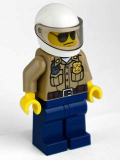 LEGO cty0276 Forest Police - Dark Tan Shirt with Pockets, Radio and Gold Badge, Dark Blue Legs, White Helmet with Visor, Black and Silver Sunglasses