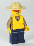 LEGO cty0284 Forest Police - Dark Tan Shirt with Pockets, Radio and Gold Badge, Dark Blue Legs, Campaign Hat, Orange Sunglasses, Life Jacket Center Buckle