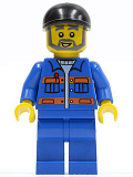 LEGO cty0290 Blue Jacket with Pockets and Orange Stripes, Blue Legs, Black Short Bill Cap, Gray Beard