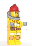 LEGO cty0301 Fire - Bright Light Orange Fire Suit with Utility Belt, Dark Red Fire Helmet, Yellow Airtanks, Sweat Drops