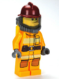 LEGO cty0307 Fire - Bright Light Orange Fire Suit with Utility Belt, Dark Red Fire Helmet, Yellow Airtanks, Black Eyebrows, Chin Dimple