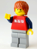 LEGO cty0312 Red Shirt with 3 Silver Logos, Dark Blue Arms, Light Bluish-Gray Legs, Dark Orange Hair