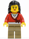LEGO cty0313 Sweater Cropped with Bow, Heart Necklace, Dark Tan Legs, Black Female Hair Mid-Length