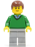 LEGO cty0318 Green V-Neck Sweater, Light Bluish Gray Legs, Reddish Brown Hair