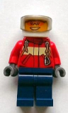 LEGO cty0323 Fire - Pilot Male, Red Fire Suit with Carabiner, Dark Blue Legs, White Helmet, Orange Sunglasses