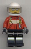 LEGO cty0349 Fire - Pilot Male, Red Fire Suit with Carabiner, Reflective Stripes on Black Legs, White Helmet, Silver Sunglasses