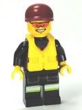 LEGO cty0371 Fire - Reflective Stripe Vest with Pockets and Shoulder Strap, Dark Red Short Bill Cap, Life Jacket Center Buckle