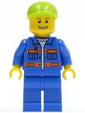 LEGO cty0388 Blue Jacket with Pockets and Orange Stripes, Blue Legs, Lime Short Bill Cap, Thin Grin with Teeth