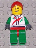 LEGO cty0390 Race Car Mechanic, White Race Suit with Octan Logo, Red Cap with Hole, Brown Eyebrows, Thin Grin with Teeth