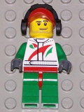 LEGO cty0391 Race Car Mechanic, White Race Suit with Octan Logo, Red Cap with Hole, Headphones, Smirk and Stubble Beard