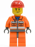 LEGO cty0397 Construction Worker - Orange Zipper, Safety Stripes, Orange Arms, Orange Legs, Dark Bluish Gray Hips, Red Construction Helmet, Smirk and Stubble Beard
