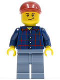 LEGO cty0431 Plaid Button Shirt, Sand Blue Legs, Dark Red Short Bill Cap, Crooked Smile