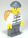 LEGO cty0463 Police - Jail Prisoner 86753 Prison Stripes, Dark Bluish Gray Knit Cap, Backpack, Crooked Smile and Scar