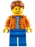 LEGO cty0473 Orange Jacket with Hood over Light Blue Sweater, Blue Legs, Dark Orange Short Tousled Hair, Crooked Smile with Black Dimple