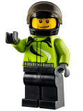 LEGO cty0475 Monster Truck Driver, Race Suit with Black and White Swirls, Black Helmet with Trans-Black Visor, Crooked Smile