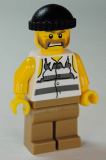 LEGO cty0479 Police - Jail Prisoner Shirt with Prison Stripes and Torn out Sleeves, Dark Tan Legs, Black Knit Cap