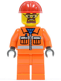 LEGO cty0483 Construction Worker - Orange Zipper, Safety Stripes, Orange Arms, Orange Legs, Red Construction Helmet, Beard and Safety Goggles