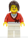 LEGO cty0504 Sweater Cropped with Bow, Heart Necklace, White Legs, Dark Brown Hair Ponytail Long with Side Bangs