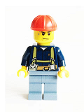 LEGO cty0530 Construction Worker - Shirt with Harness and Wrench, Sand Blue Legs, Red Construction Helmet, Sweat Drops