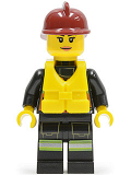 LEGO cty0538 Fire - Reflective Stripe Vest with Pockets and Shoulder Strap, Dark Red Fire Helmet, Life Jacket Center Buckle, Female Pink Lips