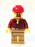 LEGO cty0540 Flannel Shirt with Pocket and Belt, Dark Tan Legs, Red Construction Helmet, Safety Goggles