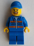 LEGO cty0556 Blue Jacket with Pockets and Orange Stripes, Blue Legs, Blue Cap with Hole, Brown Moustache and Goatee