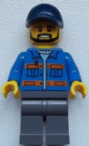 LEGO cty0576 Blue Jacket with Pockets and Orange Stripes, Dark Bluish Gray Legs, Dark Blue Cap with Hole, Black Beard