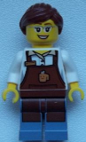 LEGO cty0580 City Square Barista - Reddish Brown Apron with Cup, Reddish Brown Ponytail and Swept Sideways Fringe, Glasses and Smile