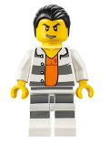 LEGO cty0613 Police - Jail Prisoner Shirt with Prison Stripes and Orange Undershirt, Striped Legs, Hair Combed