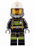 LEGO cty0628 Fire - Reflective Stripes with Utility Belt, White Fire Helmet, Breathing Neck Gear with Airtanks, Trans Black Visor, Beard Stubble