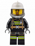 LEGO cty0629 Fire - Reflective Stripes with Utility Belt, White Fire Helmet, Breathing Neck Gear with Airtanks, Trans Black Visor, Peach Lips Open Mouth Smile