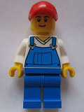 LEGO cty0636 Overalls Blue over V-Neck Shirt, Blue Legs, Red Cap with Hole