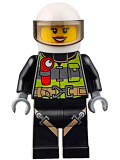 LEGO cty0651 Fire - Reflective Stripes with Utility Belt and Flashlight, White Helmet, Trans-Black Visor, Peach Lips Open Mouth Smile