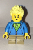LEGO cty0657 Boy, Dark Azure Hoodie with Green Striped Shirt, Dark Tan Short Legs, Freckles