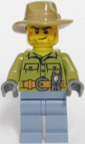 LEGO cty0694 Volcano Explorer - Male, Shirt with Belt and Radio, Dark Tan Fedora Hat, Crooked Smile and Scar