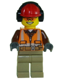 LEGO cty0699 Construction Worker - Orange Zipper, Safety Stripes, Belt, Brown Shirt, Dark Tan Legs, Red Construction Helmet, Headphones, Sunglasses