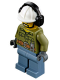 LEGO cty0740 Volcano Explorer - Male, Shirt with Belt and Radio, Black Angular Beard, White Construction Helmet with Black Ear Protector / Headphones