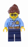 LEGO cty0744 Police - City Officer Female, Bright Light Blue Shirt with Badge and Radio, Dark Blue Legs, Reddish Brown Ponytail and Swept Sideways Fringe