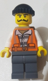 LEGO cty0754 Police - City Bandit Male with Orange Vest, Black Knit Cap, Moustache Curly Long