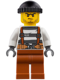 LEGO cty0777 Police - City Bandit Crook Overalls 621 Prison Stripes, Dark Orange Legs, Black Knit Cap, Beard Stubble and Scowl