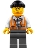 LEGO cty0779 Police - City Bandit Crook Orange Vest, Dark Bluish Gray Legs, Black Knit Cap, Beard Stubble and Scowl