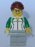 LEGO cty0784 City Newsstand Worker - Female Outline Sweatshirt with Zipper, Light Bluish Gray Legs, Reddish Brown Hair with Bun, Glasses