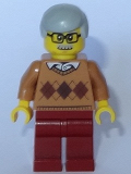 LEGO cty0786 City Newsstand Visitor - Medium Dark Flesh Argyle Sweater, Dark Red Legs, Light Bluish Gray Hair
