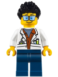 LEGO cty0788 City Jungle Scientist - White Lab Coat with Test Tubes, Dark Blue Legs, Black Ruffled Hair